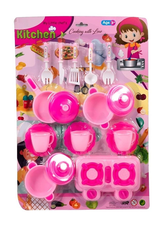 Quasar Little Chief Kitchen Pink Set Mini Kitchen Set Cooking Cookware Accessories for Kids Pretend Play Set Best Gift Your Children (Little Chief Kitchen Pink Set) - Image 1
